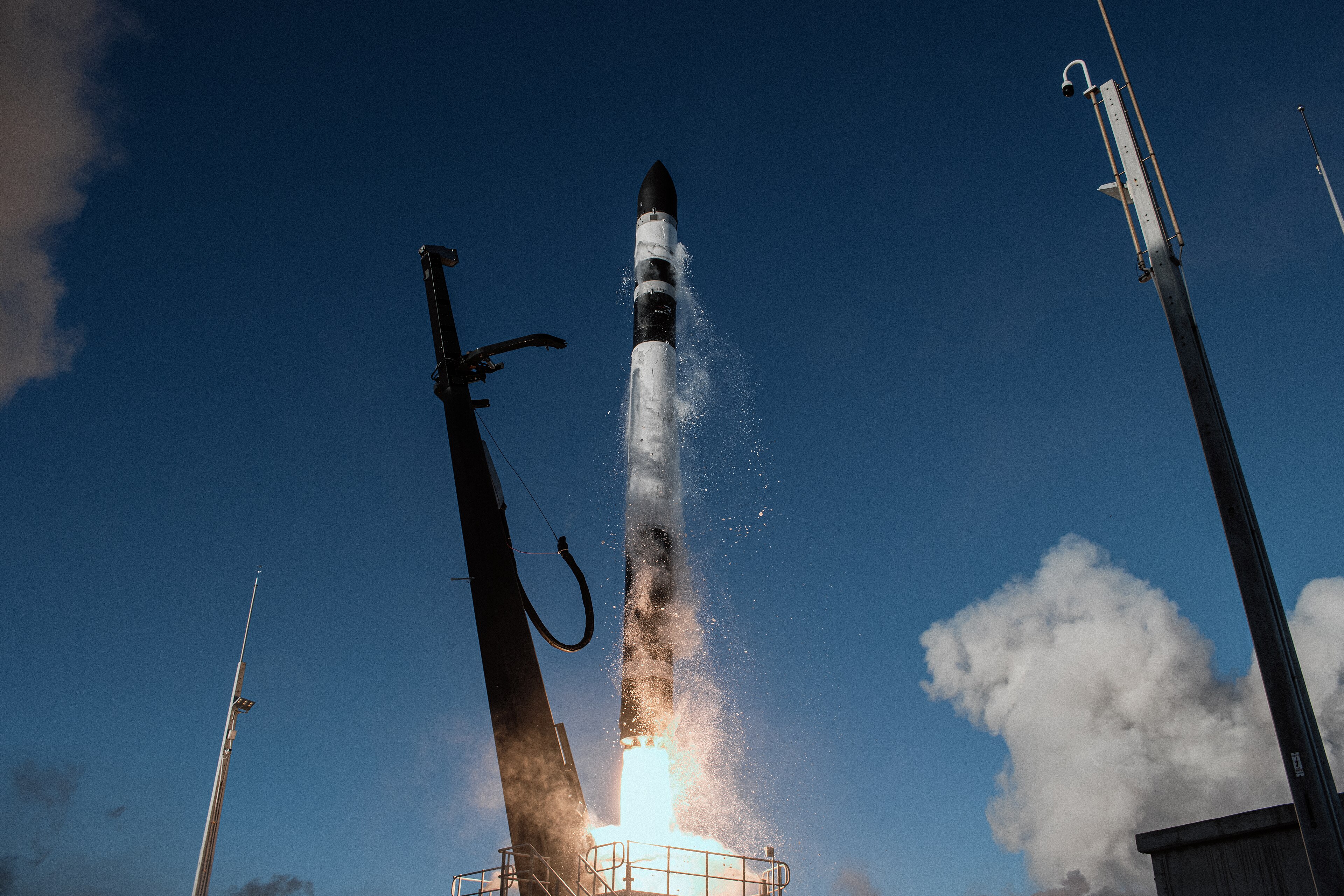 A Rocket Lab Electron rocket lifts off from Launch Complex 1 in Mahia, New Zealand, with NASA's final pair of TROPICS satellites on May 26, 2023.