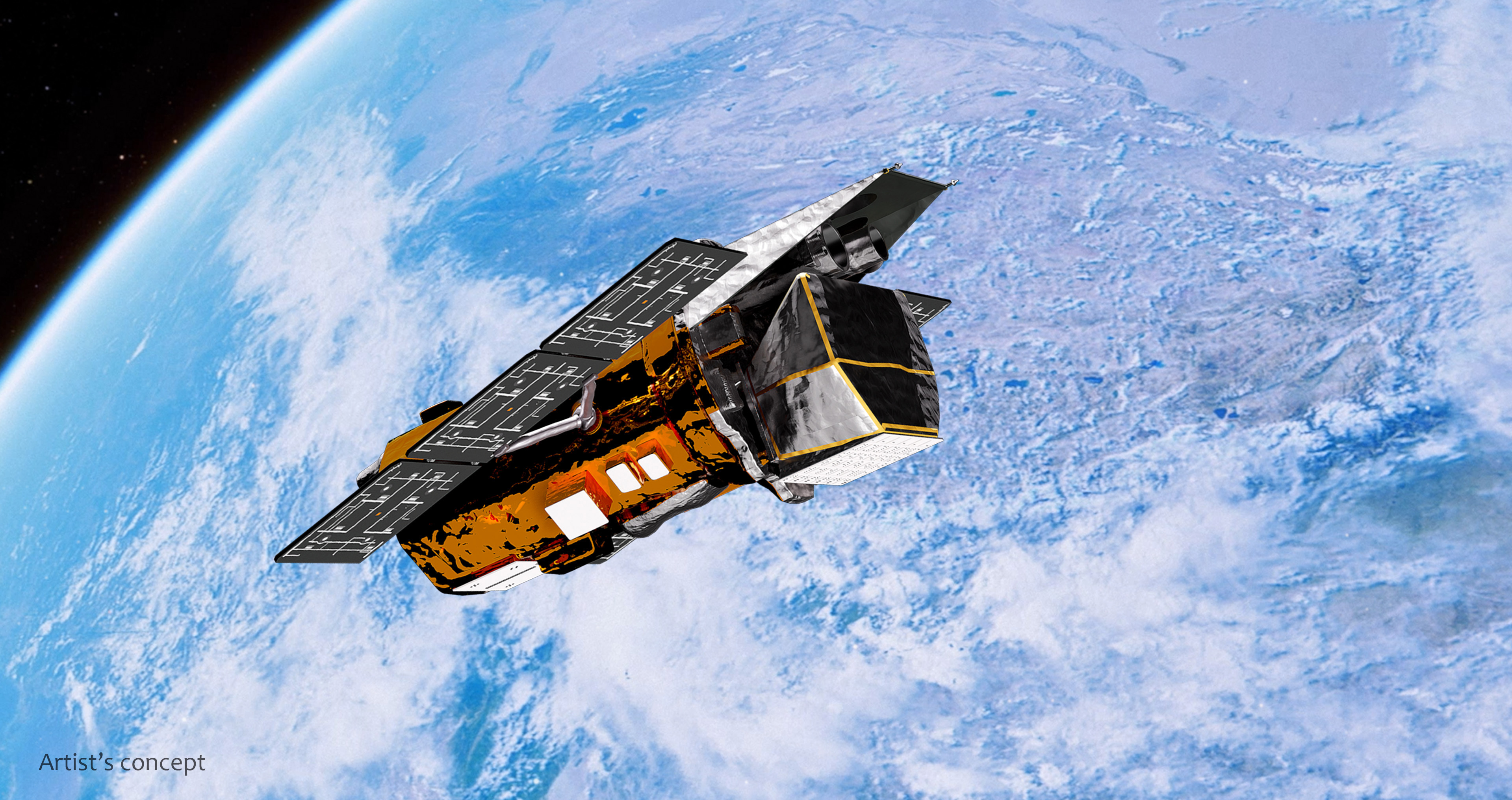 NASA's Neil Gehrels Swift Observatory orbits above Earth in this artist's concept.
