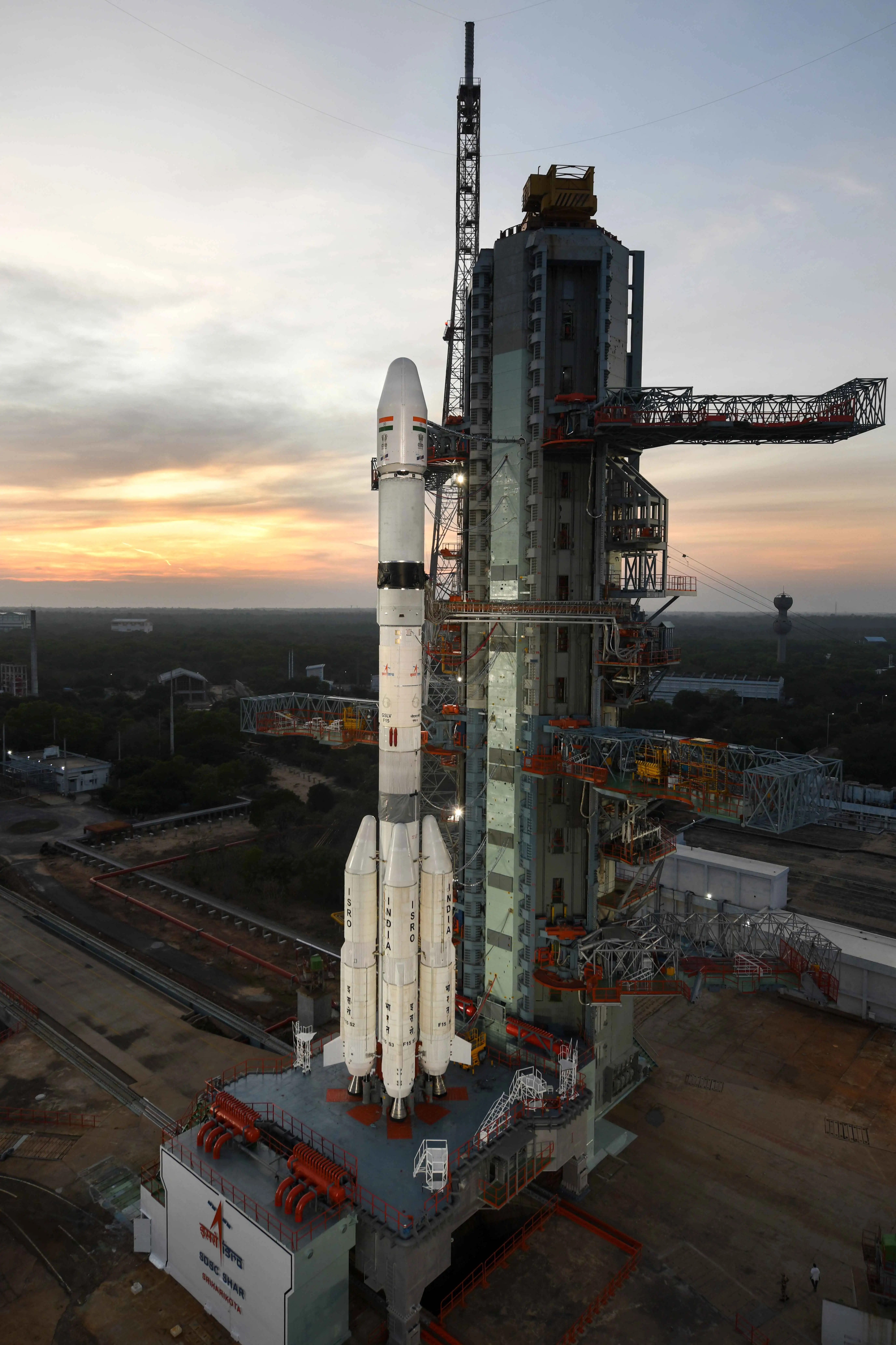 ISRO's GSLV-F15 rocket carrying NVS-02 stands on the Second Launch Pad at the Satish Dhawan Space Centre in Sriharikota, Jan. 26, 2025.