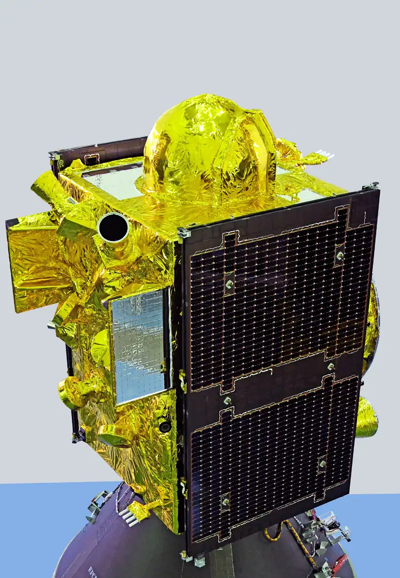 NVS-03, ISRO's next-generation NavIC navigation satellite, shown before encapsulation for the GSLV-F18 mission.
