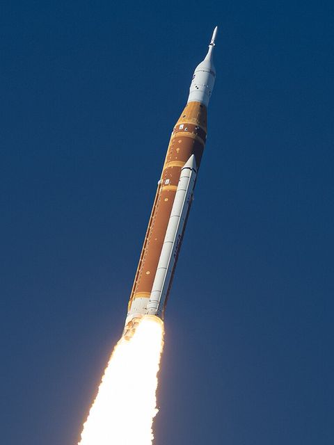Space Launch System Block 1B lifting off